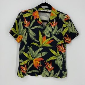 Tommy Bahama Black silk floral Hawaiian shirt SM